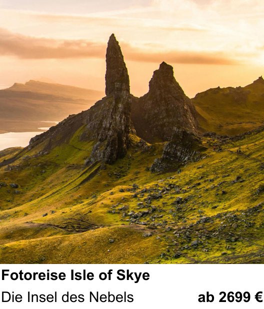 Praxisorientierter Fotoworkshop mit dem Thema Fotoreise Isle of Skye: Die Insel des Nebels